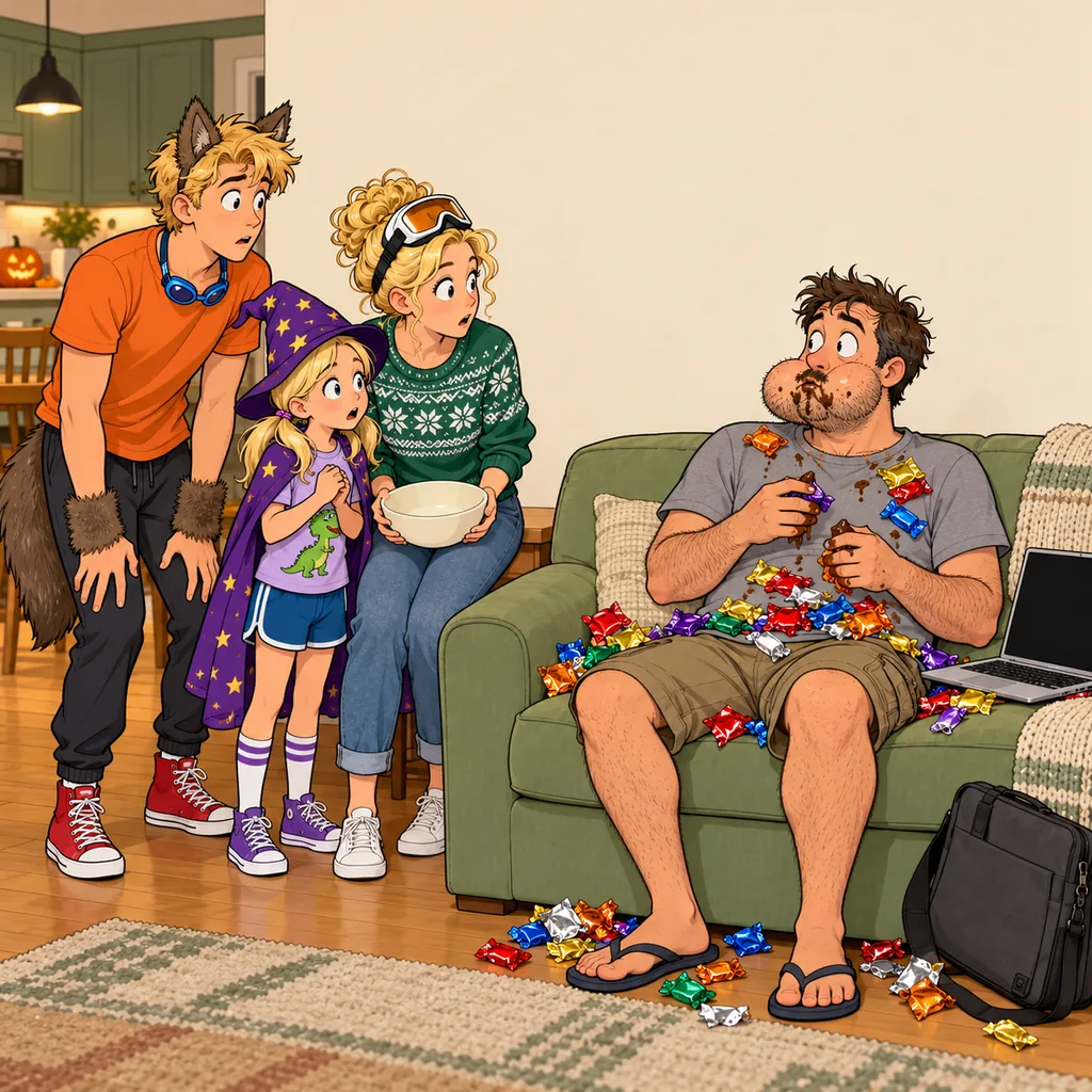 Panel 3 of 4. Dad says: "Mmf."