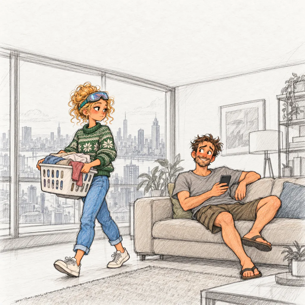 Panel 1 of 3. Dad says: "Cool if I play padel with the guys on Saturday?" Mom says: "It's fine."
