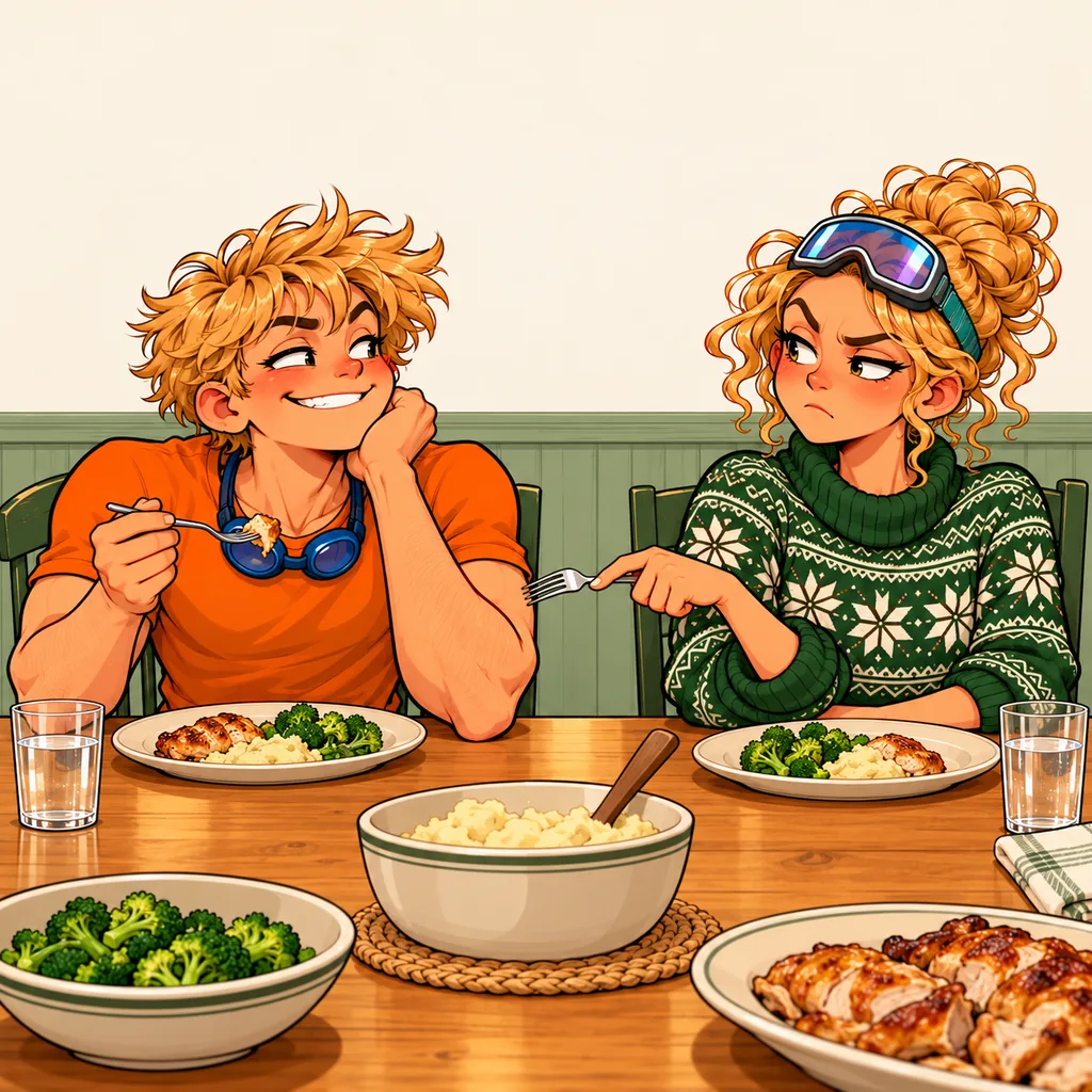 Panel 1 of 4. Mom says: "Elbows."