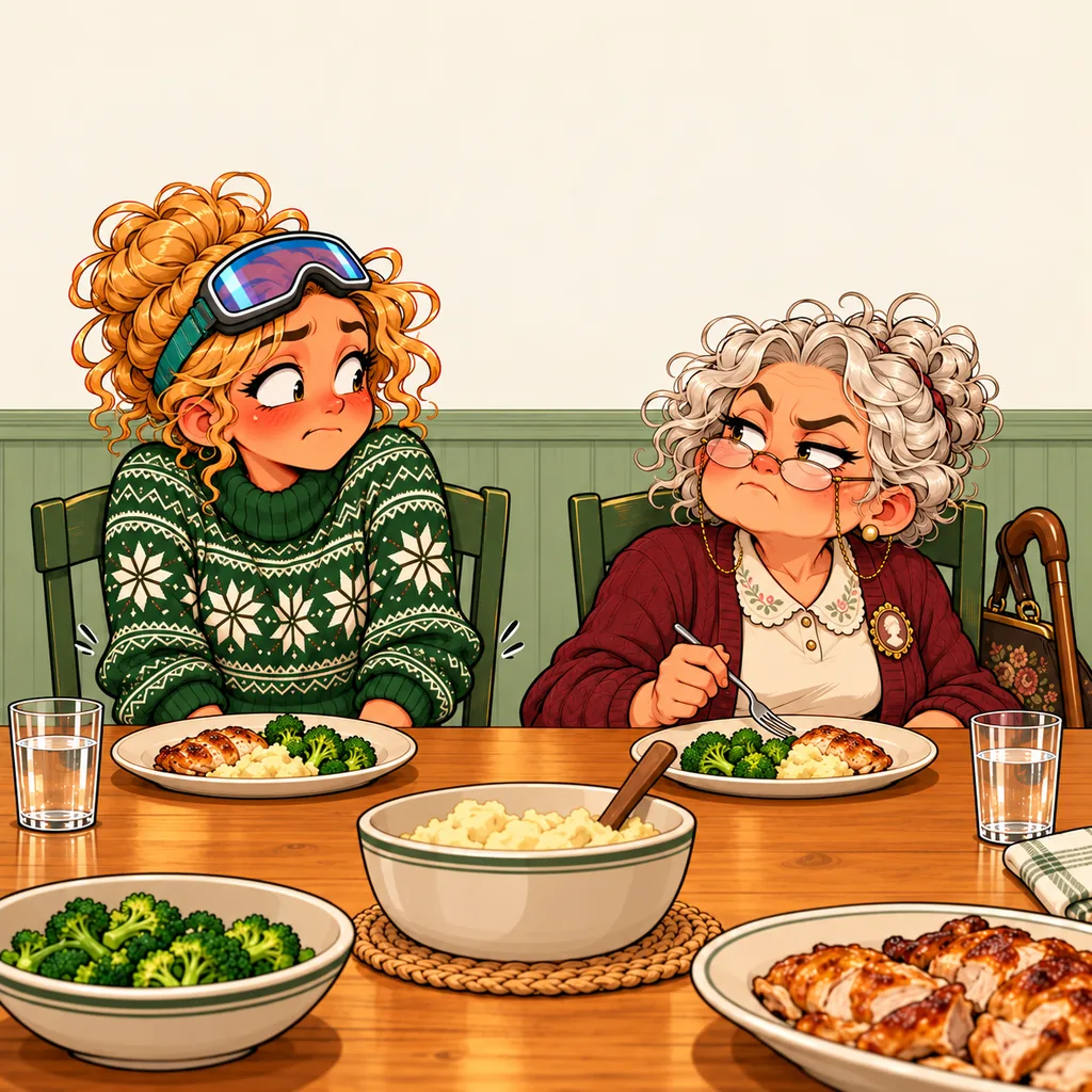 Panel 2 of 4. Grandma says: "Elbows."
