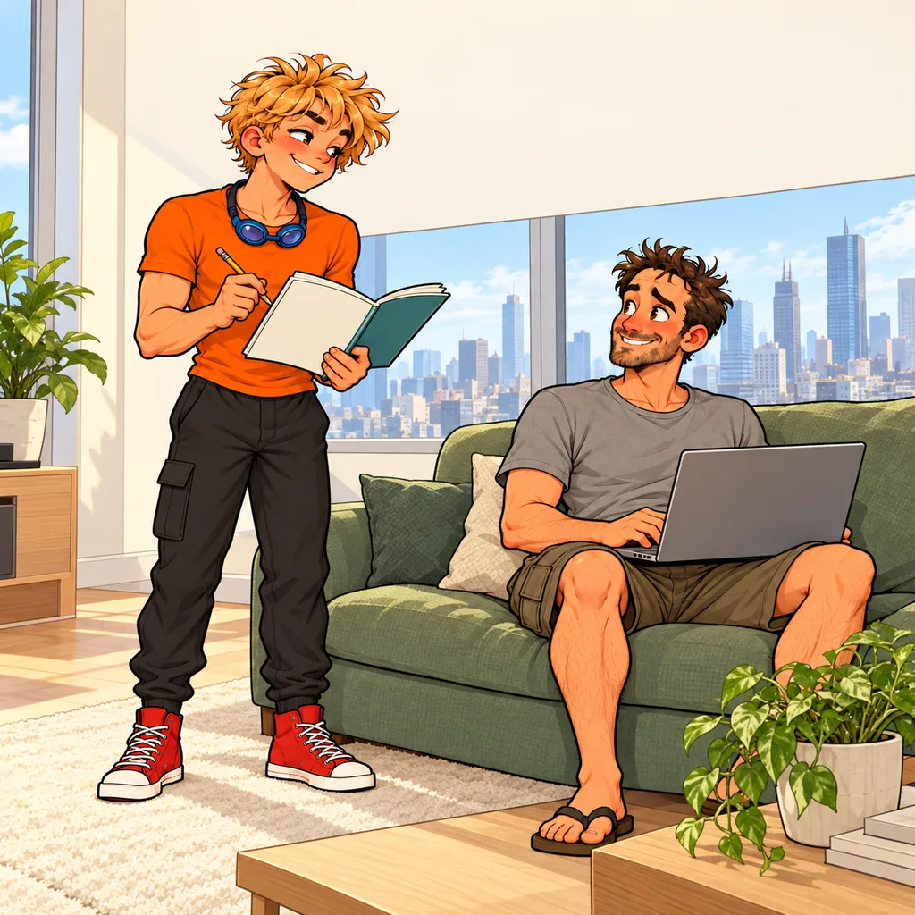 Panel 1 of 4. Oz says: "Can someone help me with this?" Dad says: "Mom will help you."