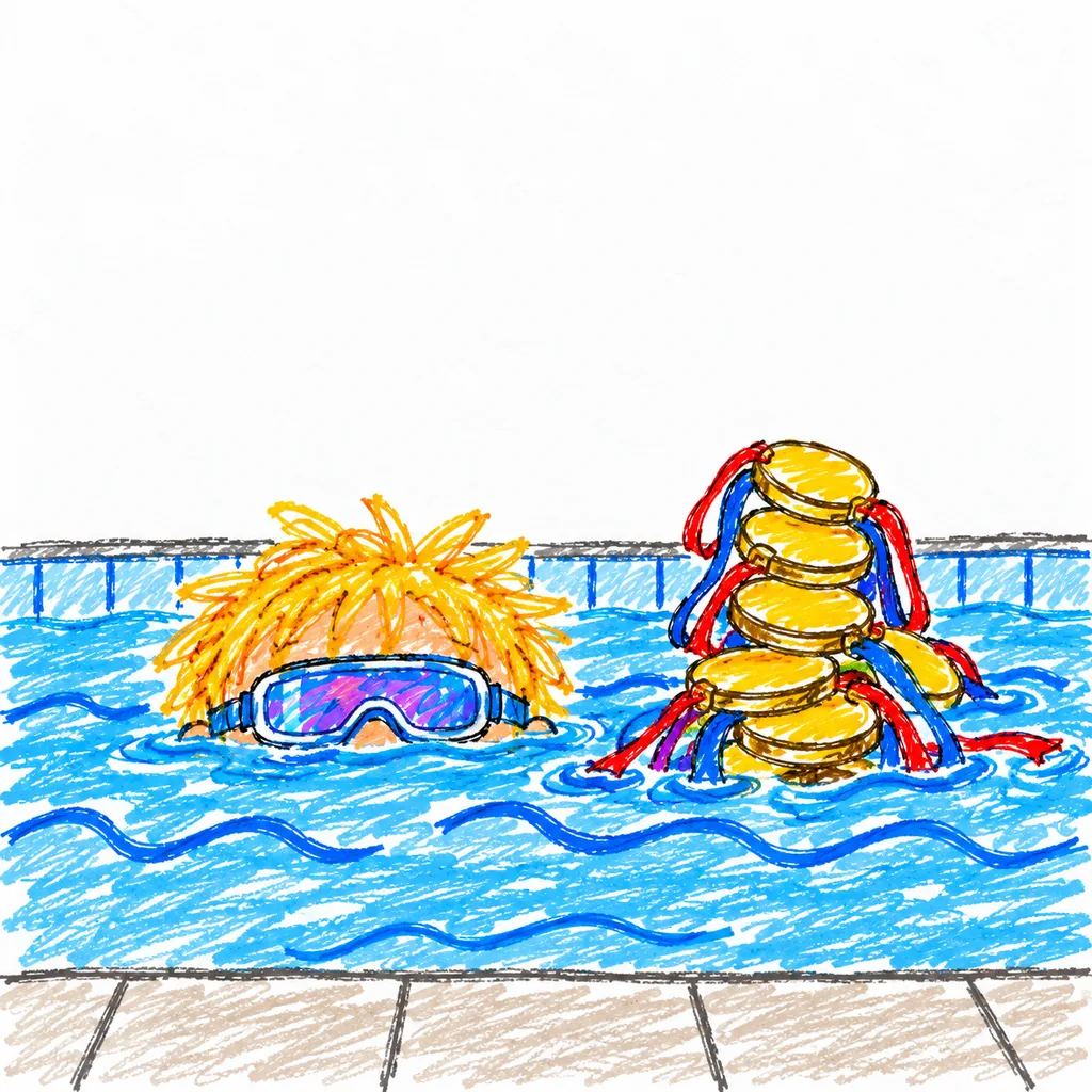 Panel 3 of 4. Caption: This is Oz. He swims so he can't hear Mom.