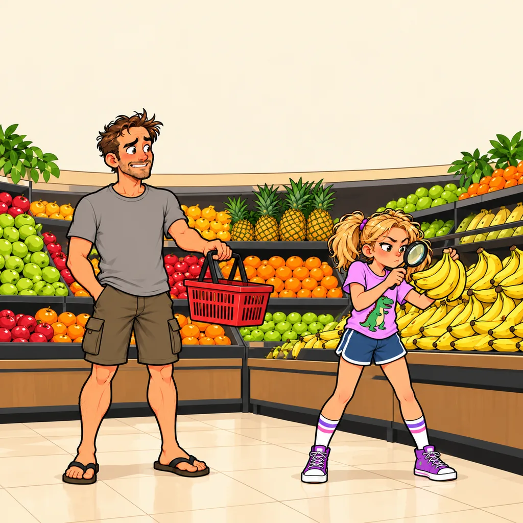 Panel 1 of 4. Dad says: "Pip. You pick. I'm not doing this again." Pip says: "Finally. A professional."