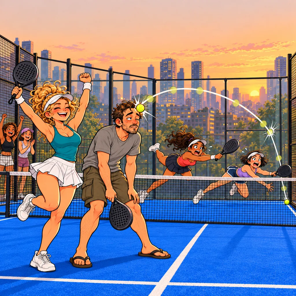 Panel 3 of 4. Sound: BONK Friend shouts: "WHAT A SHOT!"