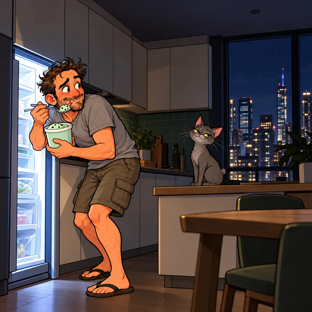 Panel 1 of 3. Caption: 2:14 AM. Dad whispers: "Shh. You saw nothing."